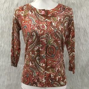 Talbots women’s floral paisley colorful cardigan sweater size small peti…